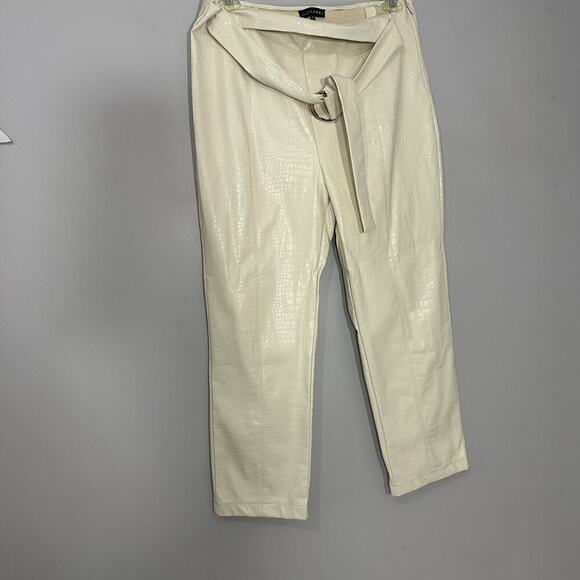 JLUXLABEL Cream Cropped Pants Croc Faux Leather High Waist Neutral Size XL - Picture 9 of 10